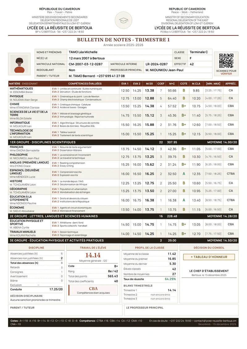 Le bulletin que vos parents reçoivent.